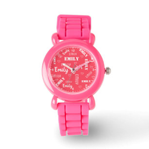 Girly Pink Niedlich Word Kunst, Personalisierte Ku Armbanduhr