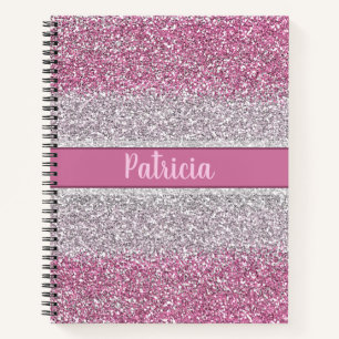 Girly Pink Ombre Glitzer Personalisierter Name Notizbuch