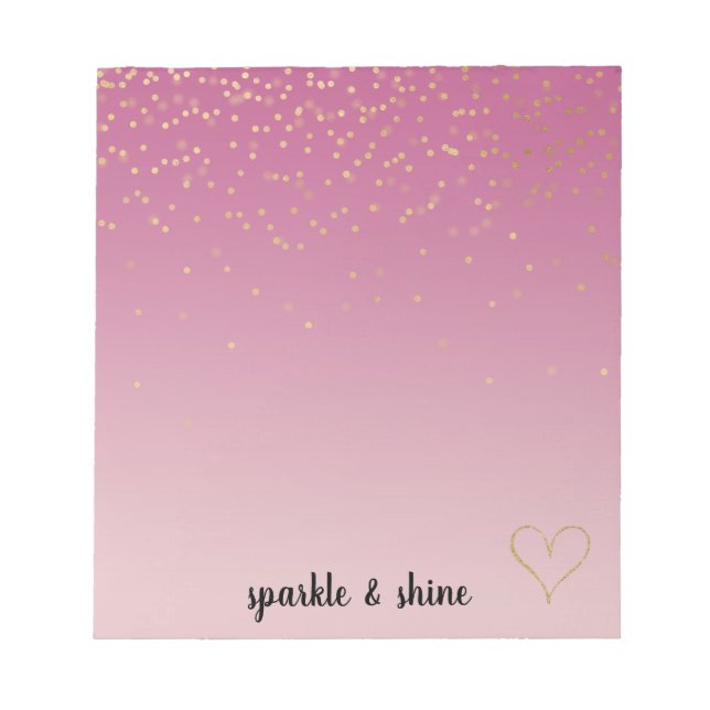 Girly Pink Ombre Gold Confetti Glitzer Herzstück Notizblock (Vorderseite)