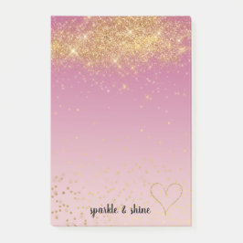 Girly Pink Ombre Gold Sparkle Confetti Glitzer Post-it Klebezettel