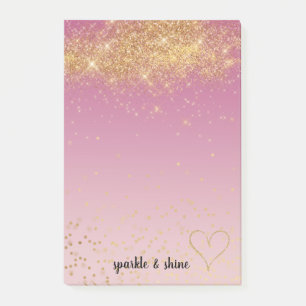 Girly Pink Ombre Gold Sparkone Confetti Glitzer Post-it Klebezettel