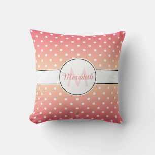Girly Pink Ombre Monogram Polka Dot Kissen