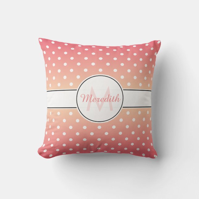 Girly Pink Ombre Monogram Polka Dot Kissen (Vorderseite)