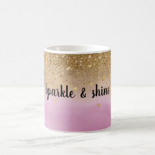 Girly Pink Ombre Wasserfarbe Gold Glitzer Herz Kaffeetasse