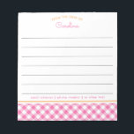 Girly Pink & Orange Script Gingham Lined Notizblock<br><div class="desc">Dieses Design ist mit einem Gingham-Muster in preppy-Hot-Rosa und Orange mit Zeilen zum Schreiben ausgestattet. Die Kollektion der Koordinationsprodukte ist in unserem Shop, zazzle.com/store/doodlelulu, erhältlich. Kontaktieren Sie uns, wenn Sie dieses Design auf ein bestimmtes Produkt angewendet haben, um Ihr eigenes einzigartiges Match oder Geschenk zu erstellen! Vielen Dank, dass Sie...</div>