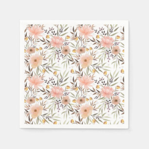 Girly Pink Peach Floral Blätter Pattern Napkins Serviette