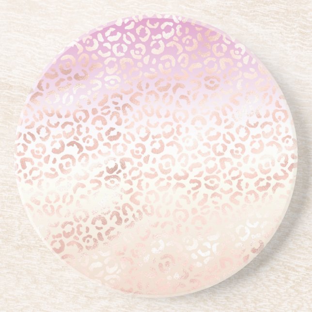 Girly Pink Peach Glam Leopard Print Ombre Gefärbte Getränkeuntersetzer (Vorne)
