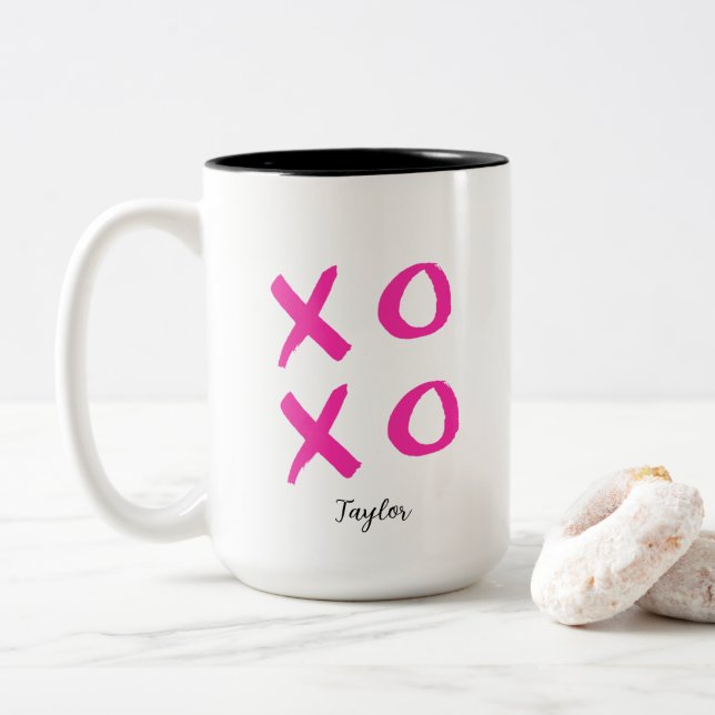 Girly Pink Personalisiert Valentine's XOXO Zweifarbige Tasse (Mit Donut)