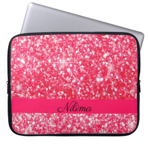 Girly Pink Personalisierte Imitat Glitzer Laptopschutzhülle