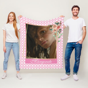 Girly Pink Personalisiertes Foto und Name Fleecedecke