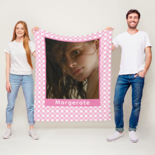 Girly Pink Personalisiertes Foto und Name Fleecedecke