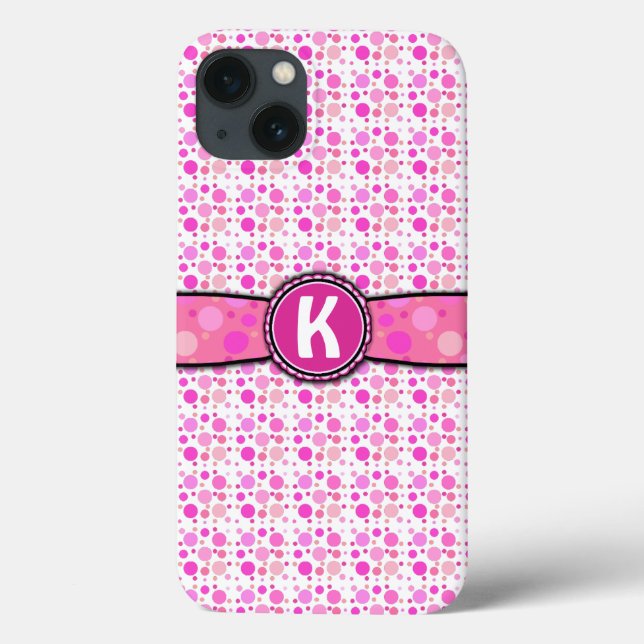 Girly Pink Polka Dot Monogram Muster Case-Mate iPhone Hülle (Rückseite)