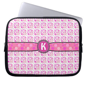 Girly Pink Polka Dot Monogram Muster Laptopschutzhülle