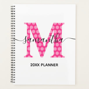 Girly Pink Polka Dot Monogram Planer