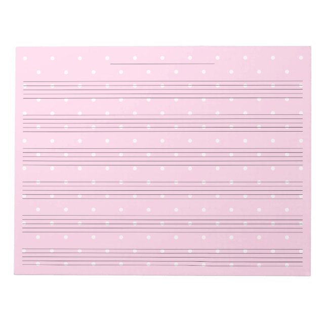 Girly Pink Polka Dot Wide Rule Kids Music Notizblock (Vorderseite)