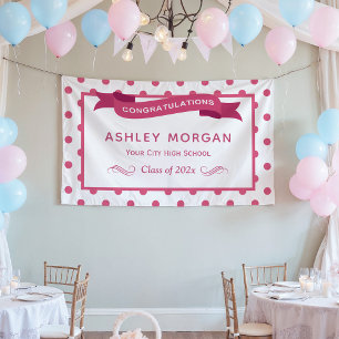 Girly Pink Polka Dots Glückwunschs Graduation Part Banner