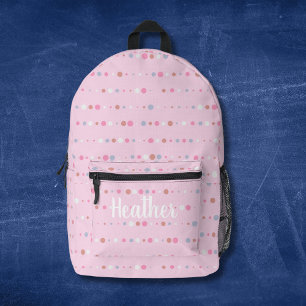 Girly Pink Polka Dots Monogram Name Bedruckter Rucksack