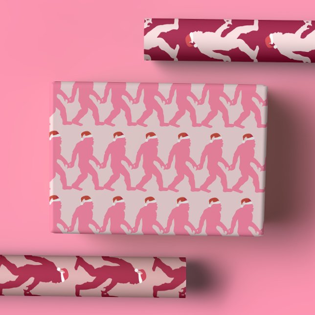 Girly Pink & Red Bigfoot Weihnachtsfeiern Geschenkpapier Set (Von Creator hochgeladen)