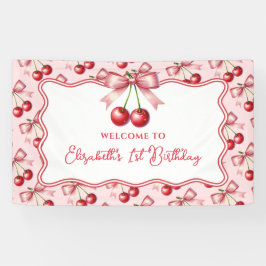 Girly Pink Red Coquette Cherry Erster Geburtstag Banner