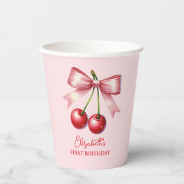 Girly Pink Red Coquette Cherry Erster Geburtstag Pappbecher
