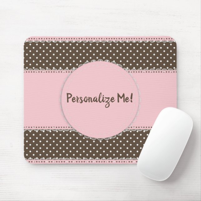 Girly Pink Ribbon & Polka Dots Personalisiert Mousepad (Mit Mouse)