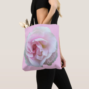 Girly Pink Rose auf hellrosa Personalisierte Tasch