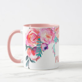 Girly Pink Rose Blume Eleganter Personalisierter N Tasse