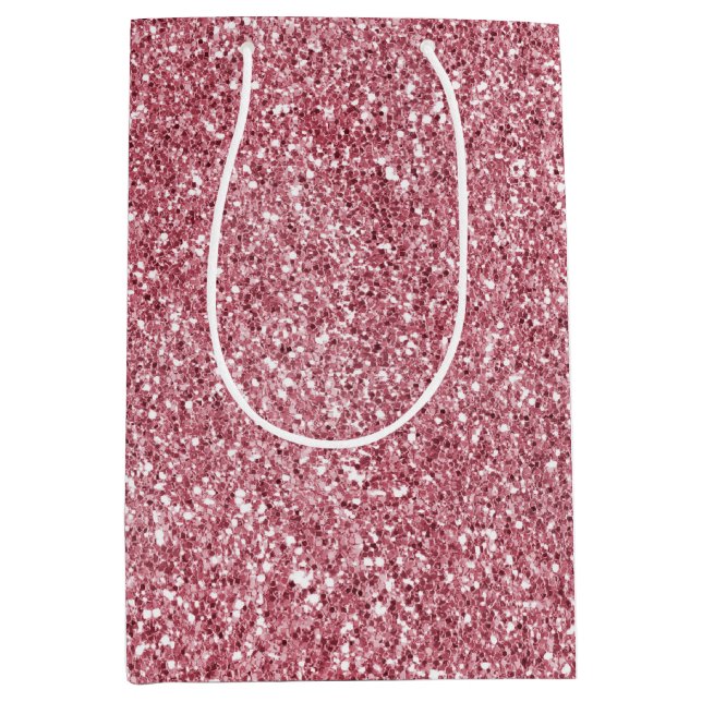Girly Pink Rose Glitzer   Mittlere Geschenktüte (Vorderseite)
