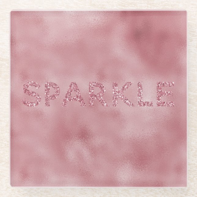 Girly Pink Rose Glitzer Sparkle Glasuntersetzer (Vorderseite)