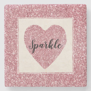 Girly Pink Rose Glitzer Sparkle Steinuntersetzer