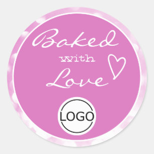 Girly Pink Rose Orbs Rahmen gebacken mit Liebe Log Runder Aufkleber