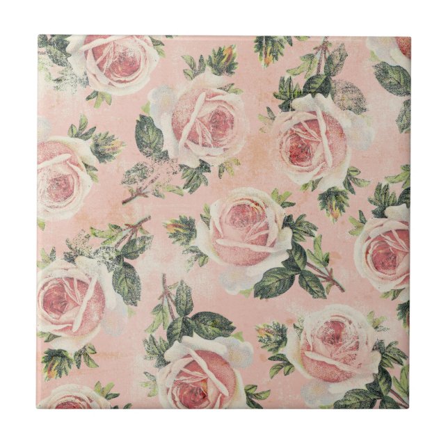 Girly Pink Rose Tile Fliese (Vorderseite)