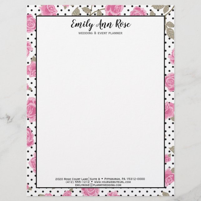 Girly Pink Roses Script Girl Floral Stationary Briefbogen (Vorderseite)