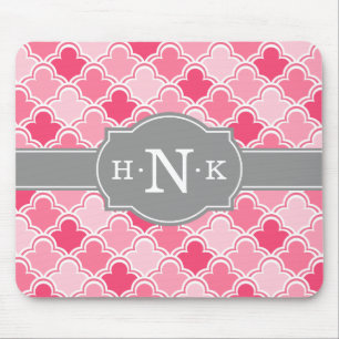 Girly Pink Scallop Muster Grau Monogramm Mousepad