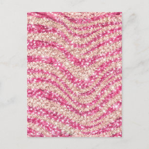 Girly Pink Schimmer Zebra-Muster Postkarte
