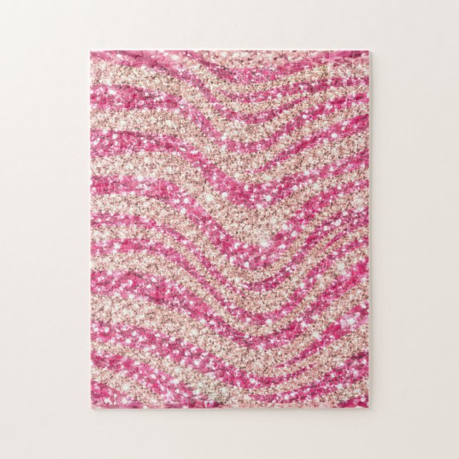 Girly Pink Schimmer Zebra-Muster Puzzle (Vertikal)