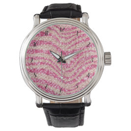 Girly Pink Schimmernder Zebrastreifen Armbanduhr