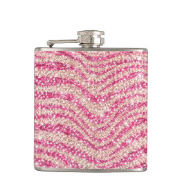 Girly Pink Schimmernder Zebrastreifen Flachmann