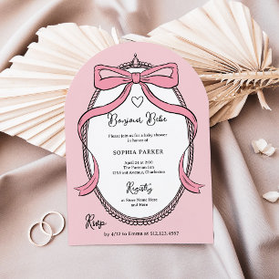 Girly Pink Schleife Bonjour Bebe Baby Shower Einladung