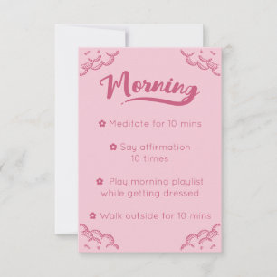 Girly Pink Script Mindful Morning Routine Card Einladung