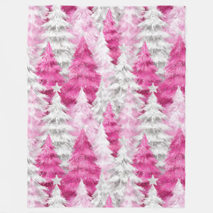 Girly Pink Silver Glam Weihnachtsbaumen Streifen Fleecedecke