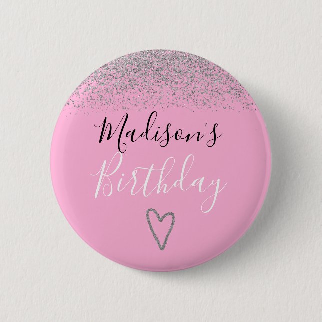 Girly Pink Silver Glitzer Glitzern Herzlich Willko Button (Vorderseite)