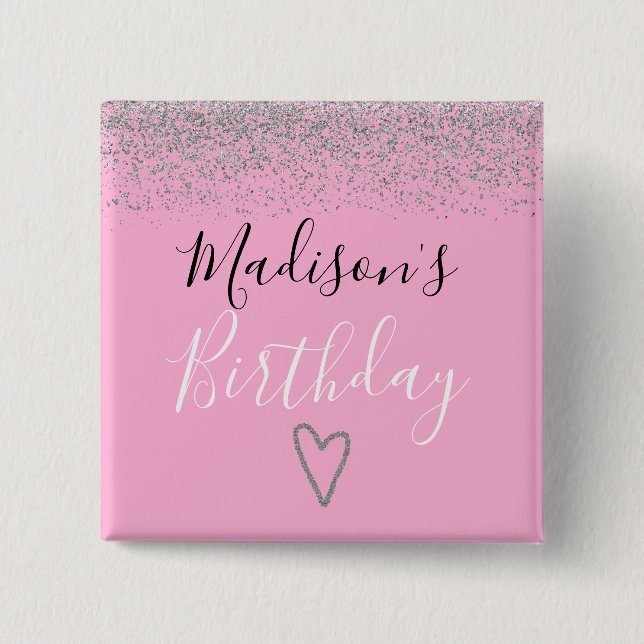 Girly Pink Silver Glitzer Glitzern Herzlich Willko Button (Vorderseite)