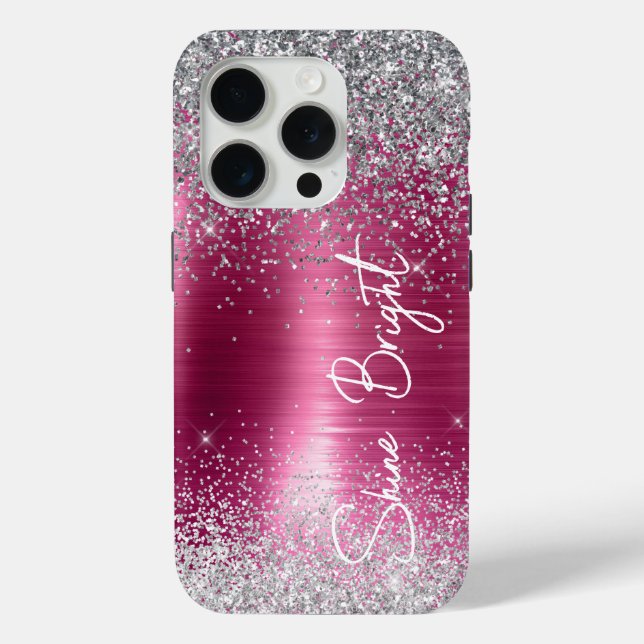 Girly Pink Silver Glitzer Sparkle Case-Mate iPhone Hülle (Rückseite)