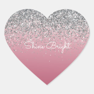 Girly Pink Silver Sparkle Glitzer Herz-Aufkleber