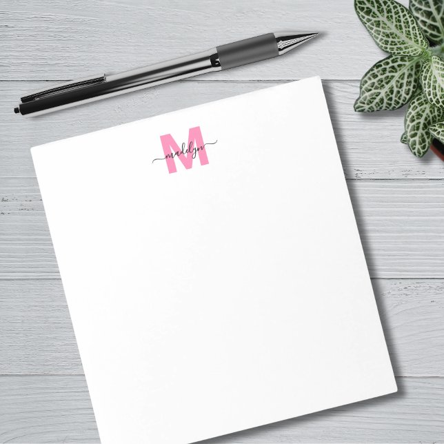 Girly Pink Simple Calligraphy Name Monogram Notizblock (Girly Pink Simple Calligraphy Name Monogram Notepad)