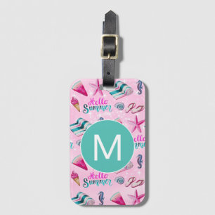 Girly Pink Sommer Strand Urlaub Muster Monogramm Gepäckanhänger