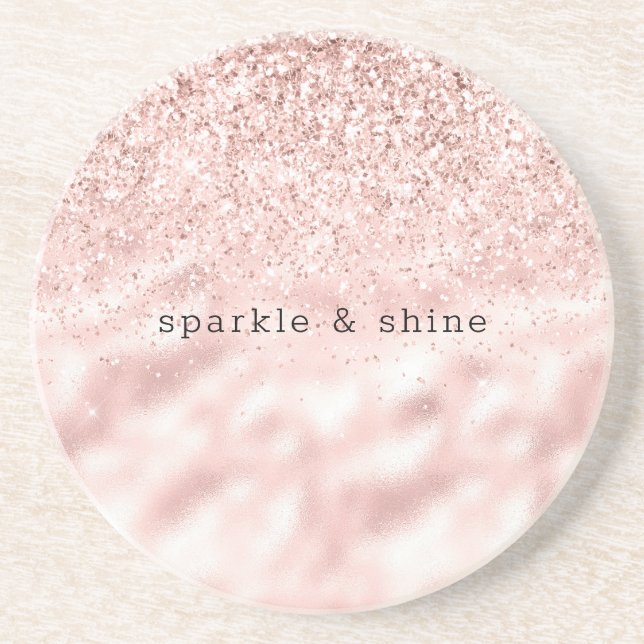 Girly Pink Sparkle Glitzer personalisiert Getränkeuntersetzer (Vorne)