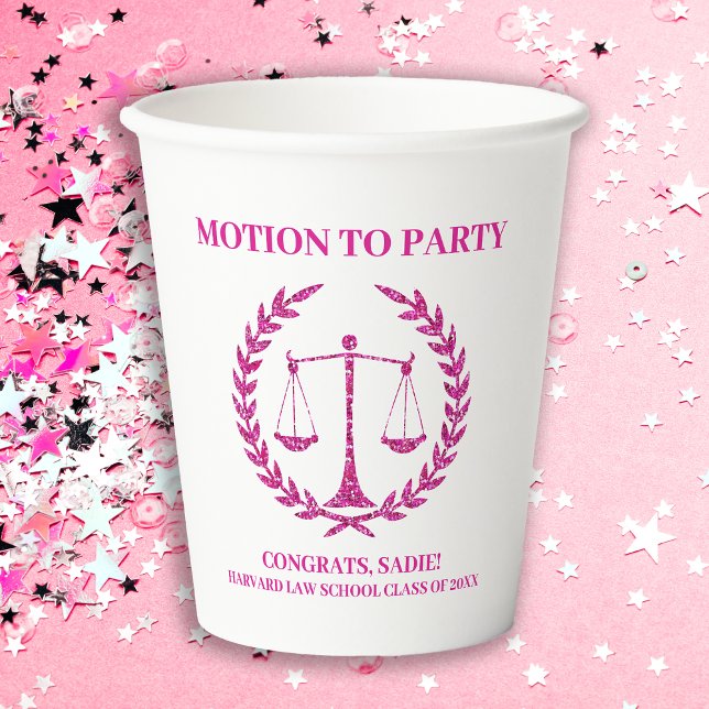 Girly Pink Sparkle Law School Graduation Party Pappbecher (Von Creator hochgeladen)