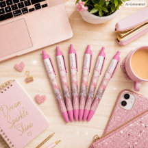 Girly Pink Sparkle Office School Writing
